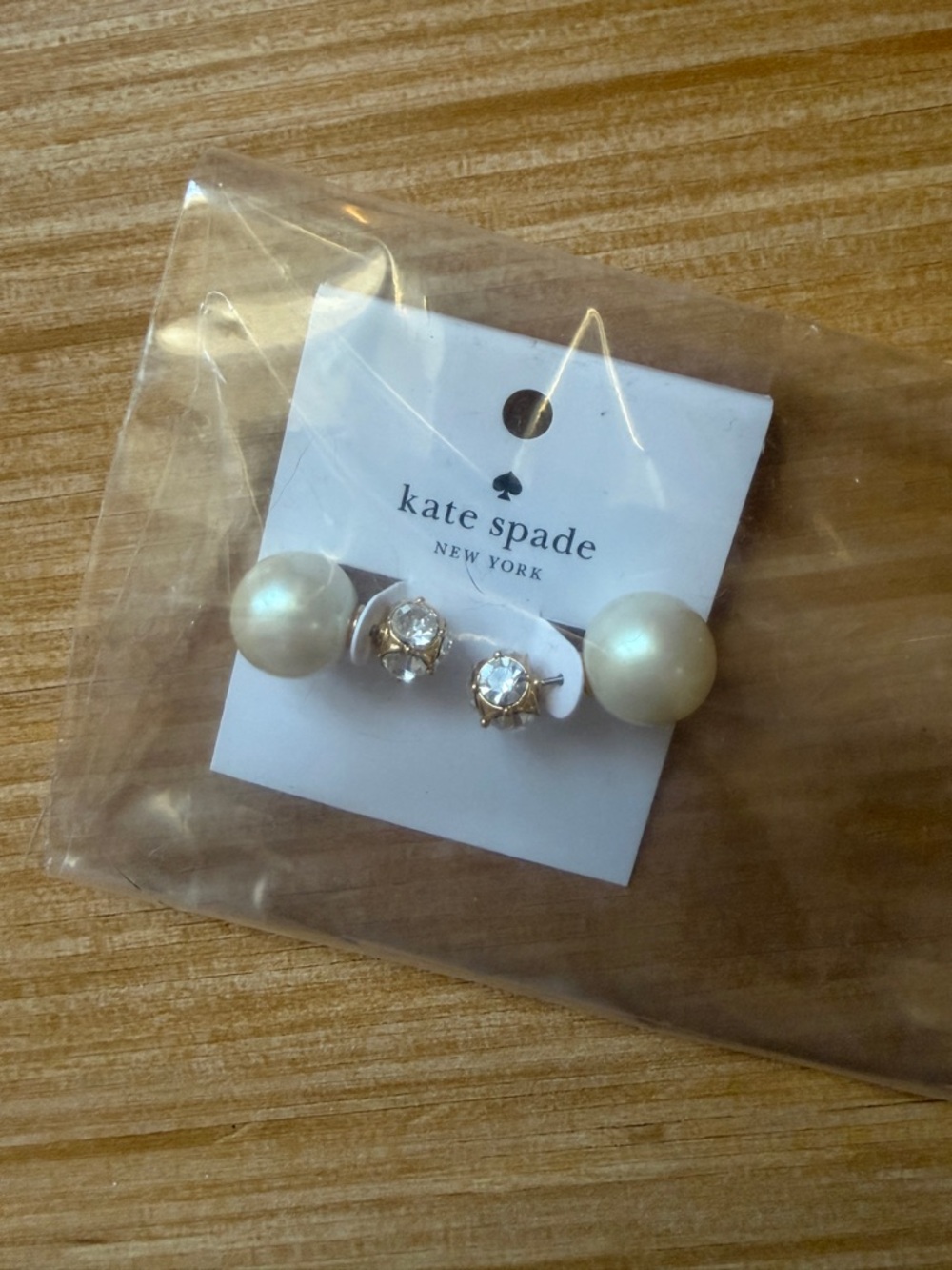 Kate Spade | Never used - Pearl, Crystal Stud Earrings - Cream/Gold REVERSIBLE
